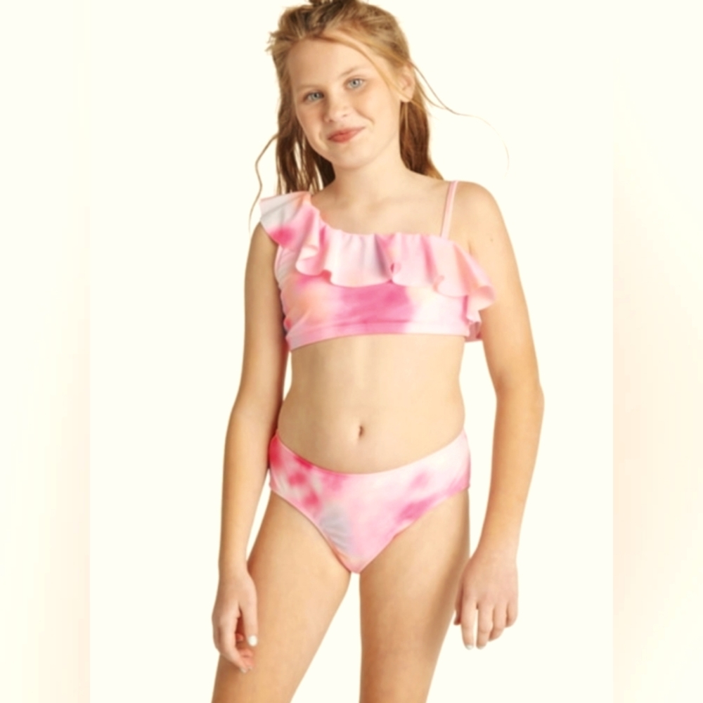 Pink asymmetrical ruffle bikini size XL